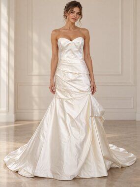 Kenneth Pool Emilia K434  Ivory Satin Strapless Wedding Gown Size 10
